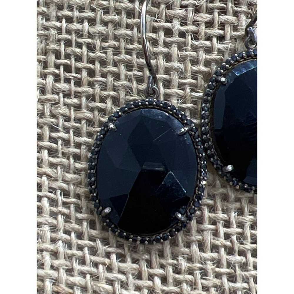 Vintage Sterling Silver Dangle Earrings Black Gla… - image 2