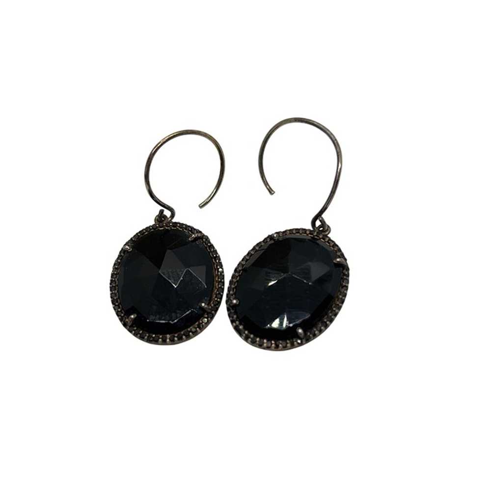 Vintage Sterling Silver Dangle Earrings Black Gla… - image 3