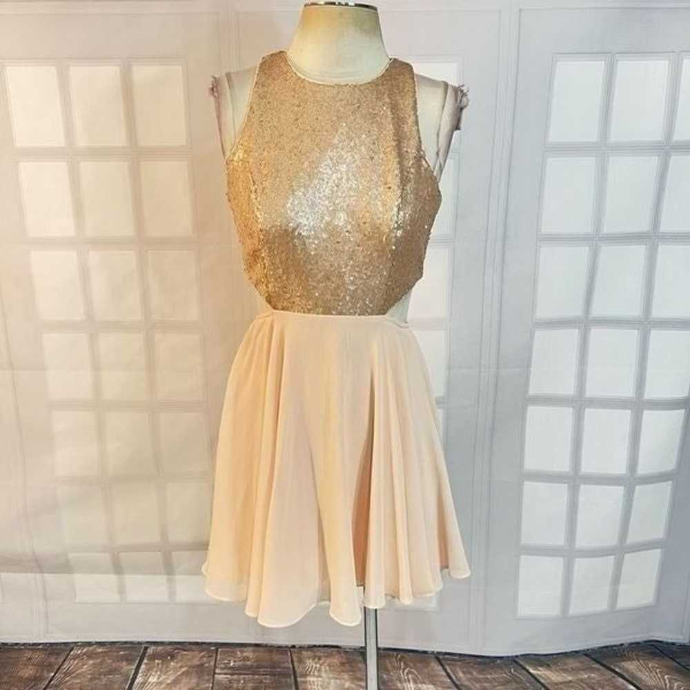 Lulu’s pink blush rose gold sequin cut out waist … - image 1