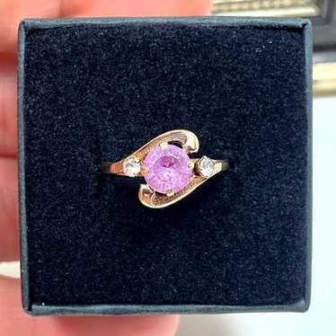 10k Solid Yellow Gold Genuine Pink Sapphire & Whi… - image 1