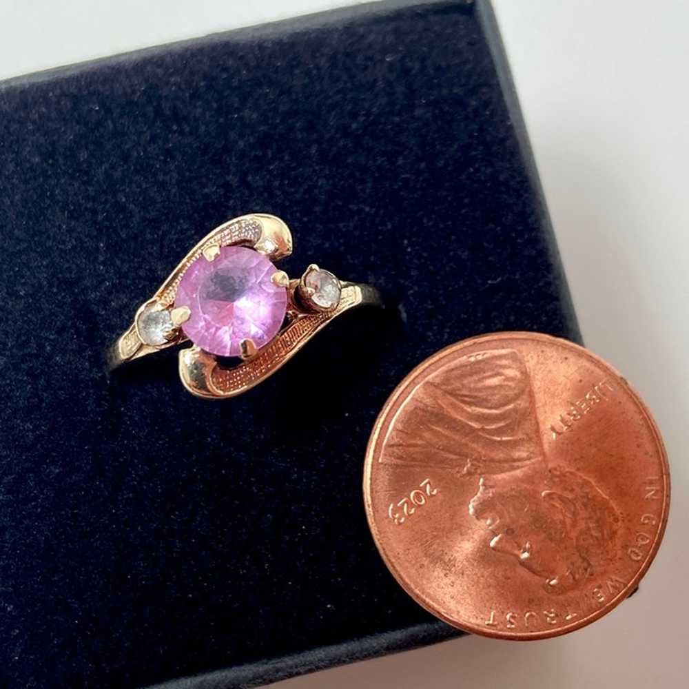 10k Solid Yellow Gold Genuine Pink Sapphire & Whi… - image 3