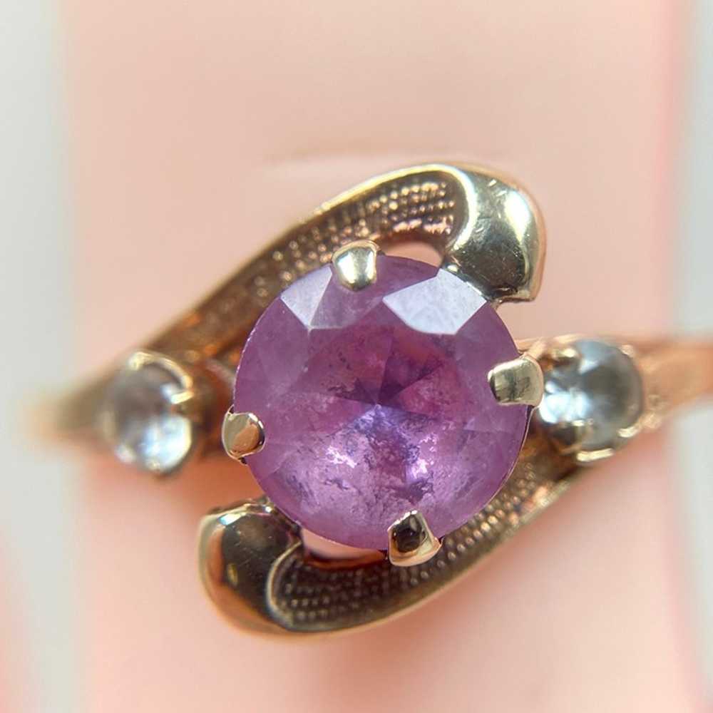 10k Solid Yellow Gold Genuine Pink Sapphire & Whi… - image 6