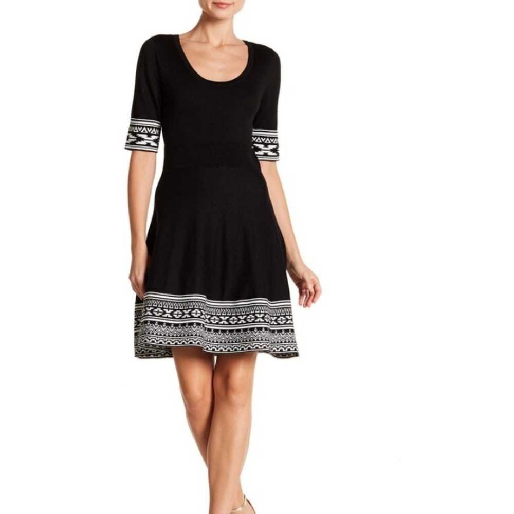 Nina Leonard Black Knit Border Short Sleeve Fit &… - image 1