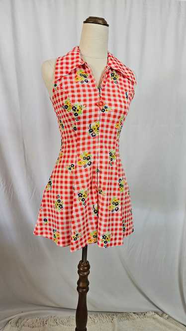 "Vintage 1970s Bindi of Melbourne Red Gingham Flo… - image 1