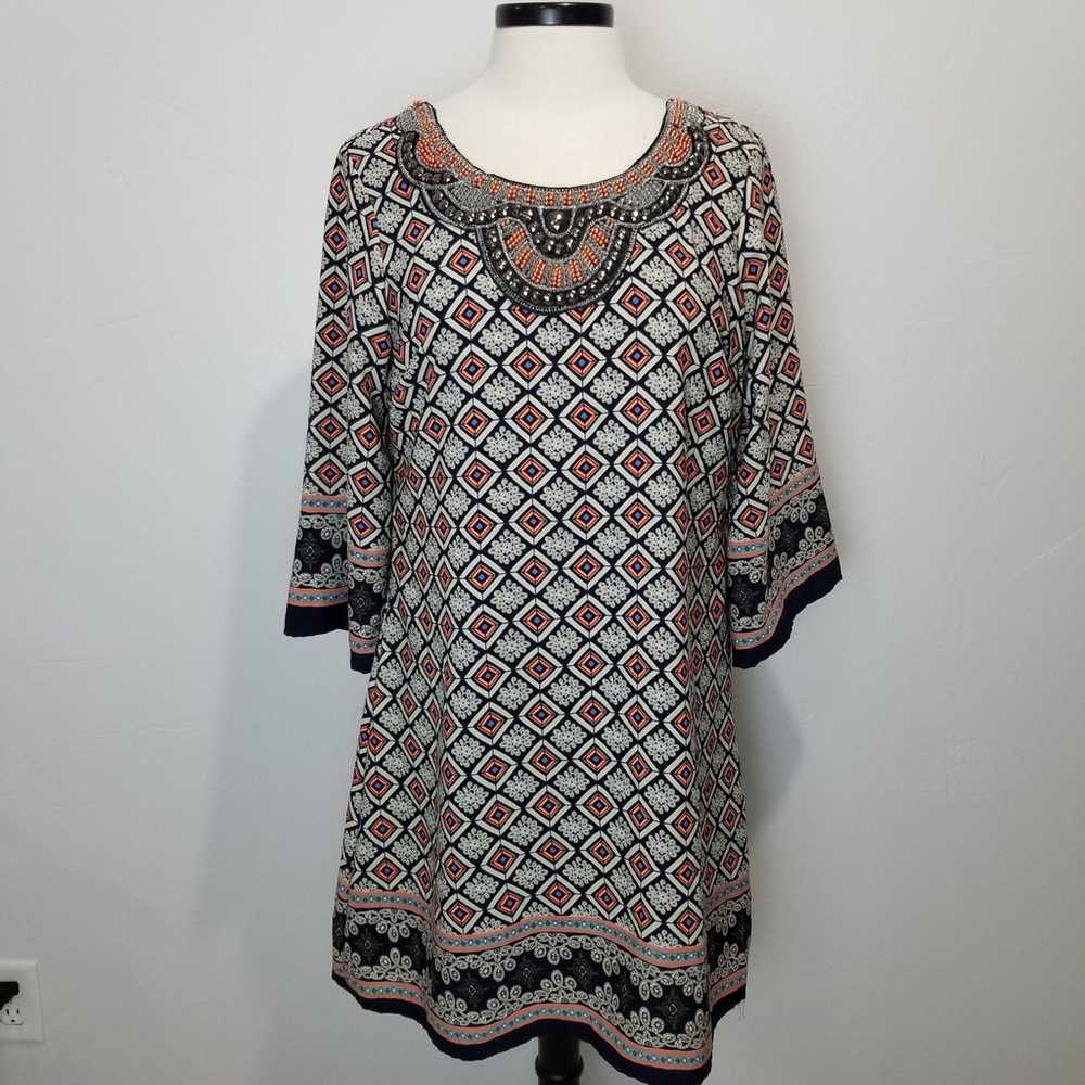 Harper Dress Size Large Shift Beaded Boho 3/4 Sle… - image 12