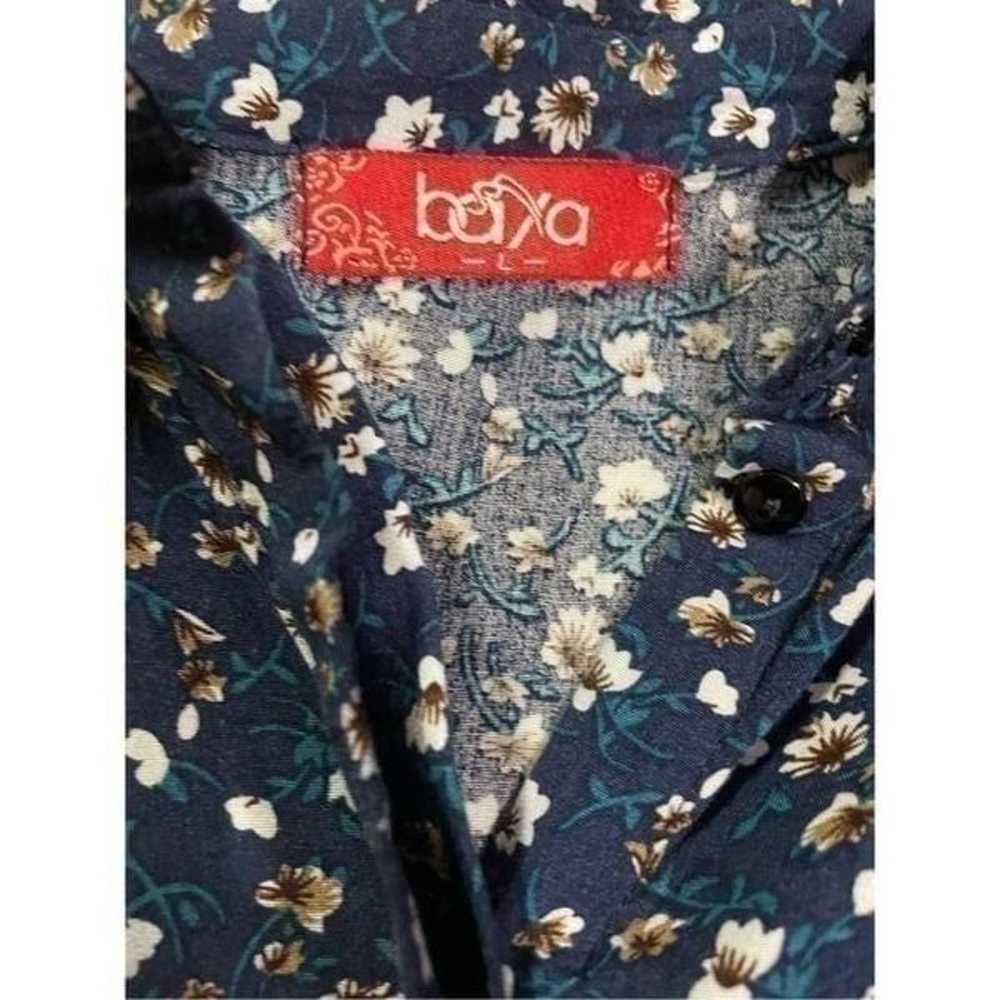 Women’s Baya navy floral midi button down collar … - image 3