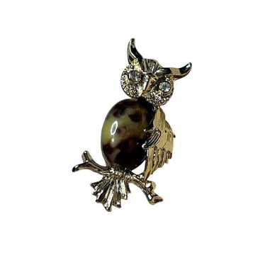 Vintage Gerrrys Gold Tone Cabochon Rhinestone Owl 