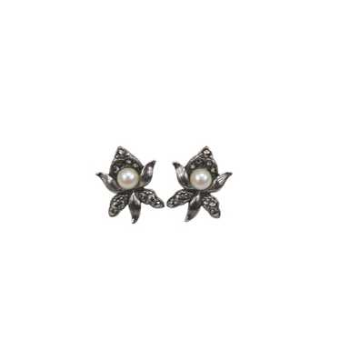 1992 Avon Marcasite Orchid Pierced Earrings Vinta… - image 1