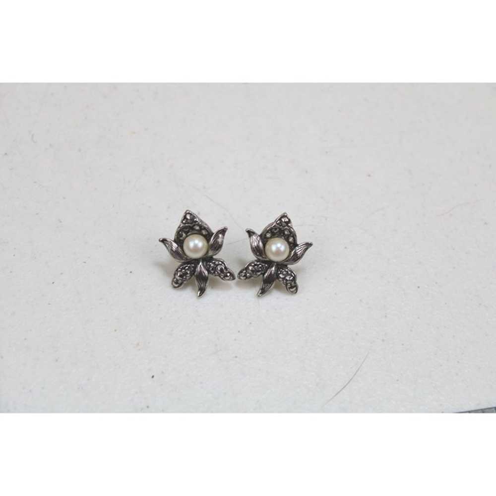 1992 Avon Marcasite Orchid Pierced Earrings Vinta… - image 2