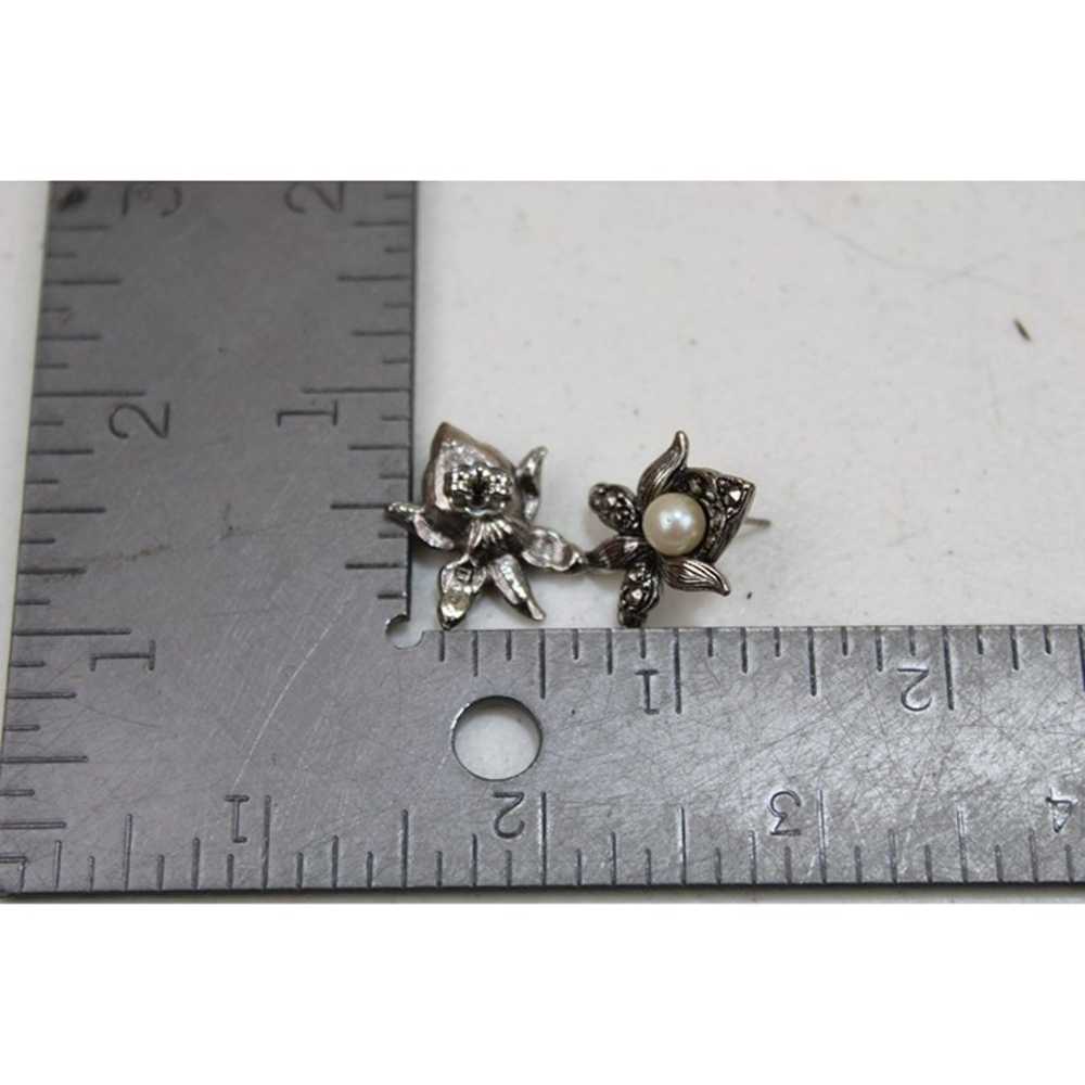 1992 Avon Marcasite Orchid Pierced Earrings Vinta… - image 3