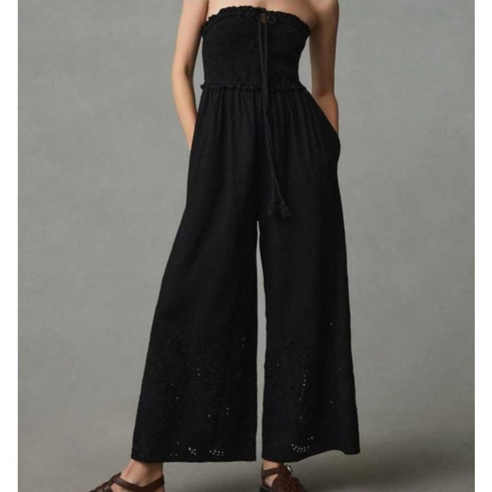 Anthropologie Black Strapless Eyelet Jumpsuit Siz… - image 1