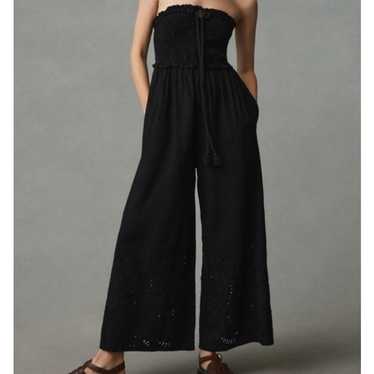 Anthropologie Black Strapless Eyelet Jumpsuit Siz… - image 1