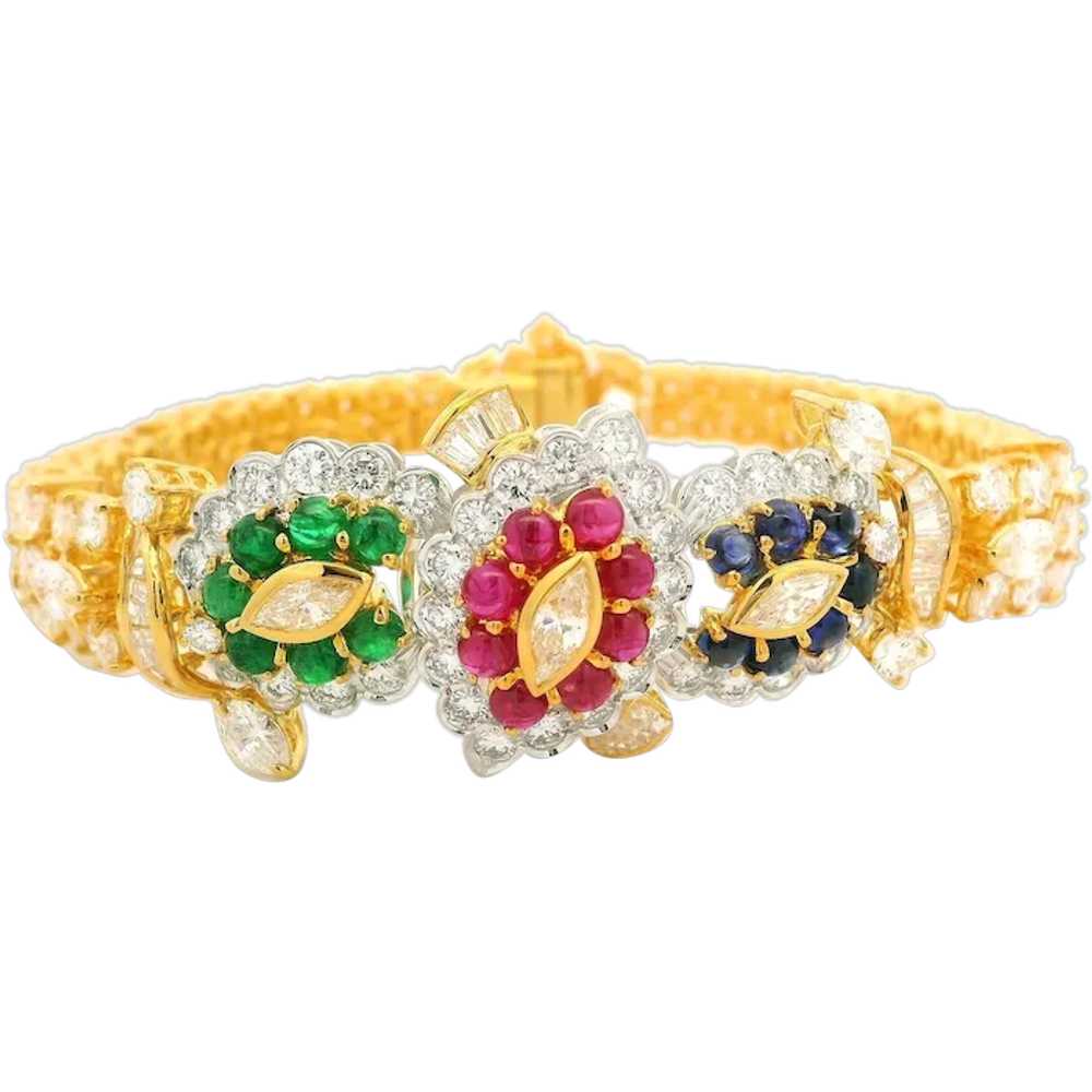 18k Gold 14.93ctw Vivid Sapphire Ruby Emerald & D… - image 1