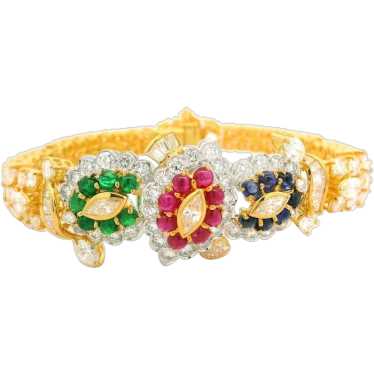 18k Gold 14.93ctw Vivid Sapphire Ruby Emerald & D… - image 1