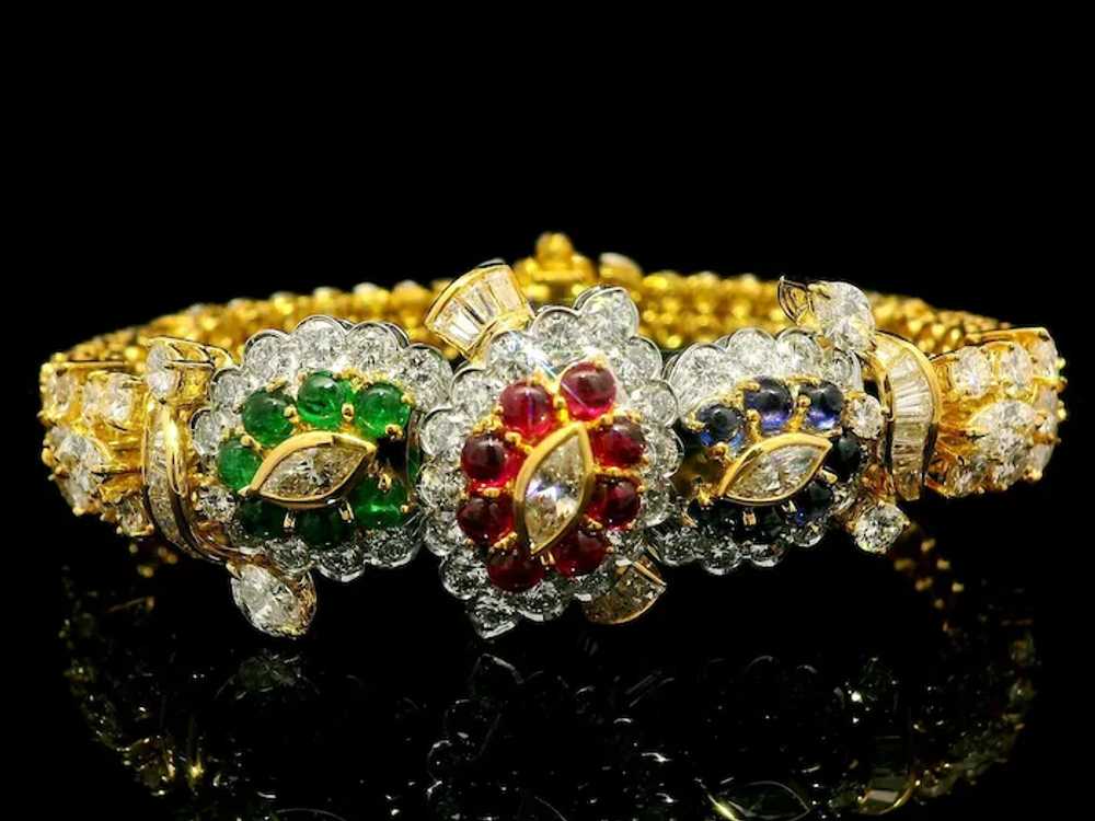 18k Gold 14.93ctw Vivid Sapphire Ruby Emerald & D… - image 2