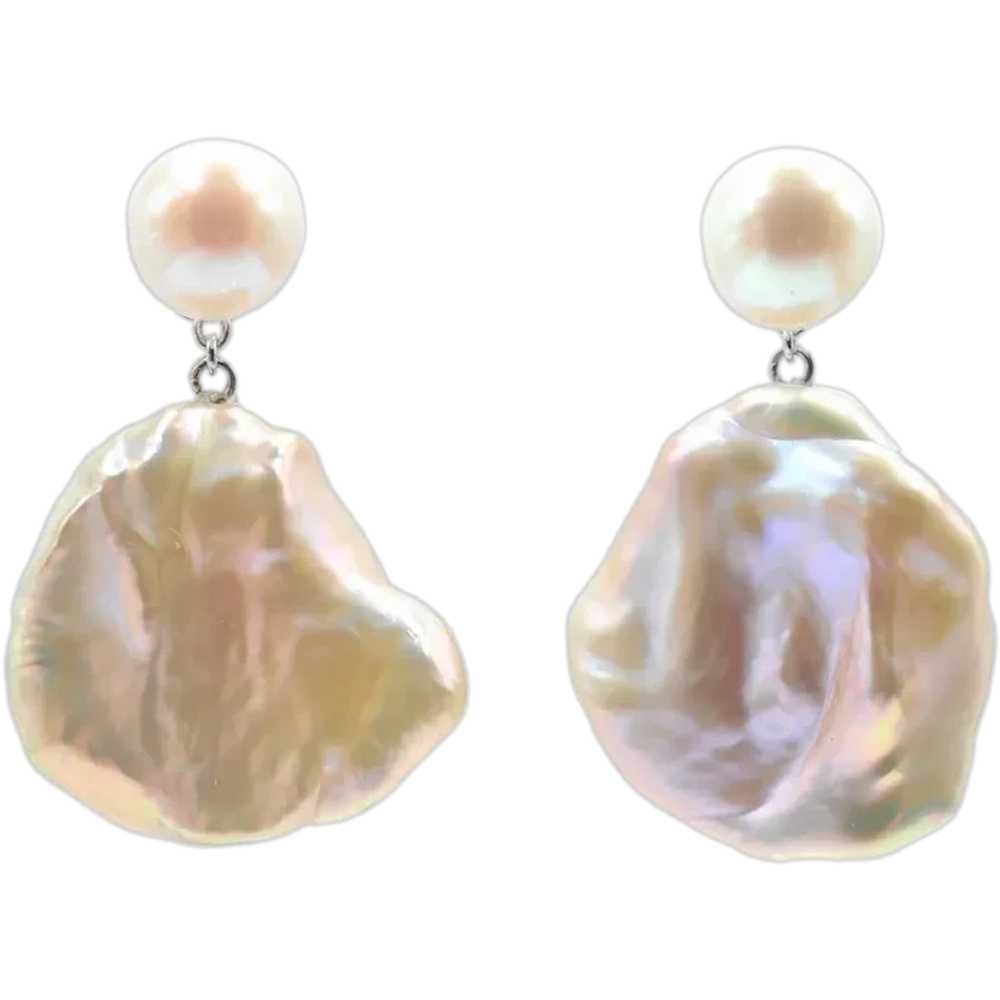 Two-look White Pink Peach Pearl Stud & Keshi Pear… - image 1