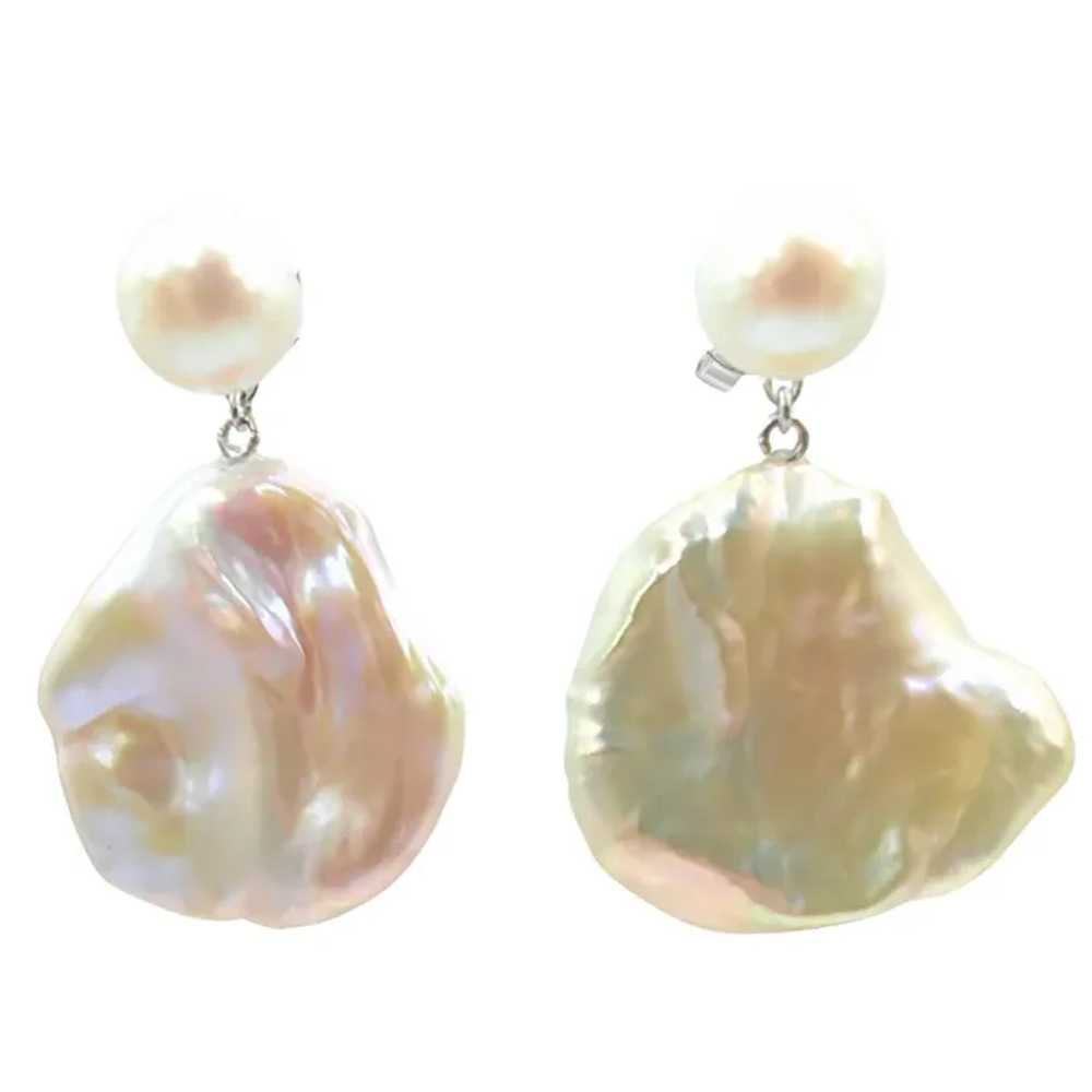 Two-look White Pink Peach Pearl Stud & Keshi Pear… - image 2