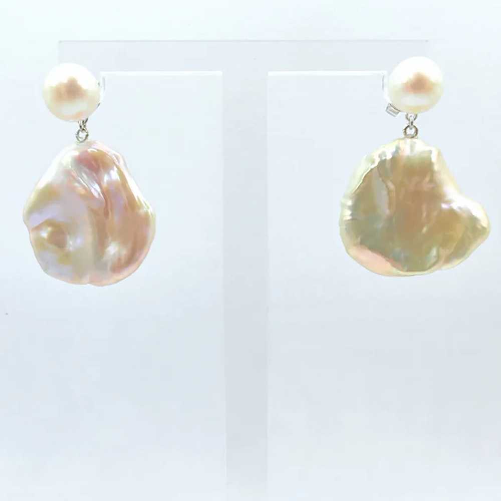 Two-look White Pink Peach Pearl Stud & Keshi Pear… - image 3