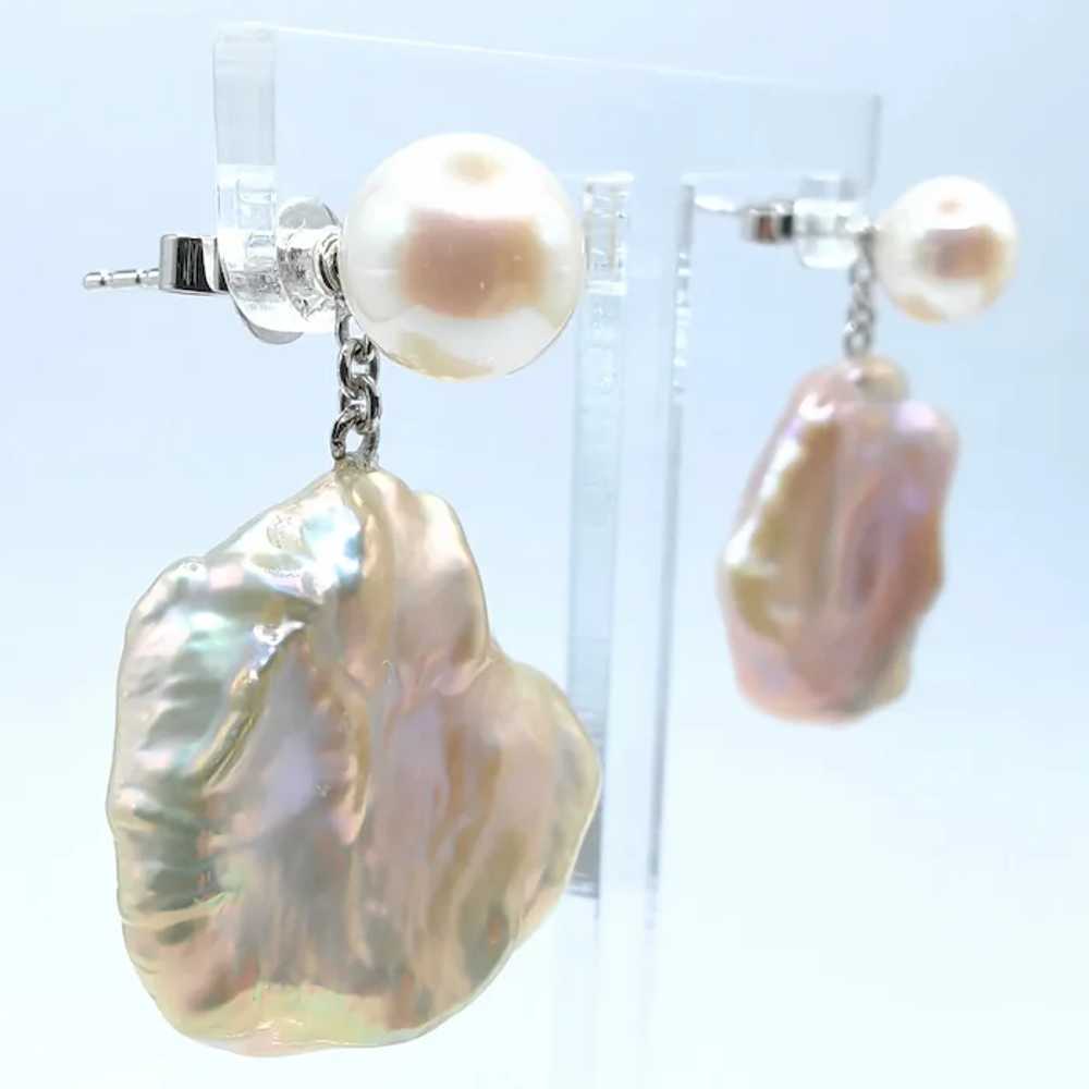 Two-look White Pink Peach Pearl Stud & Keshi Pear… - image 4