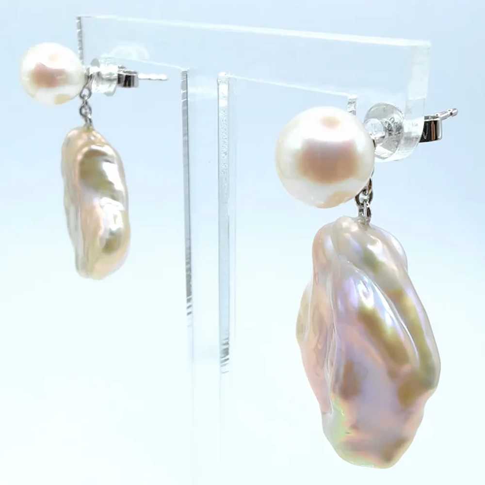 Two-look White Pink Peach Pearl Stud & Keshi Pear… - image 5