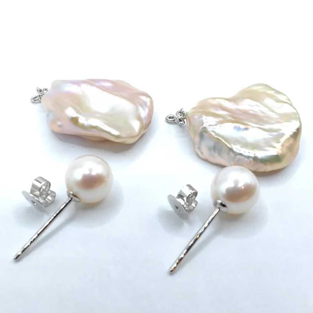 Two-look White Pink Peach Pearl Stud & Keshi Pear… - image 8