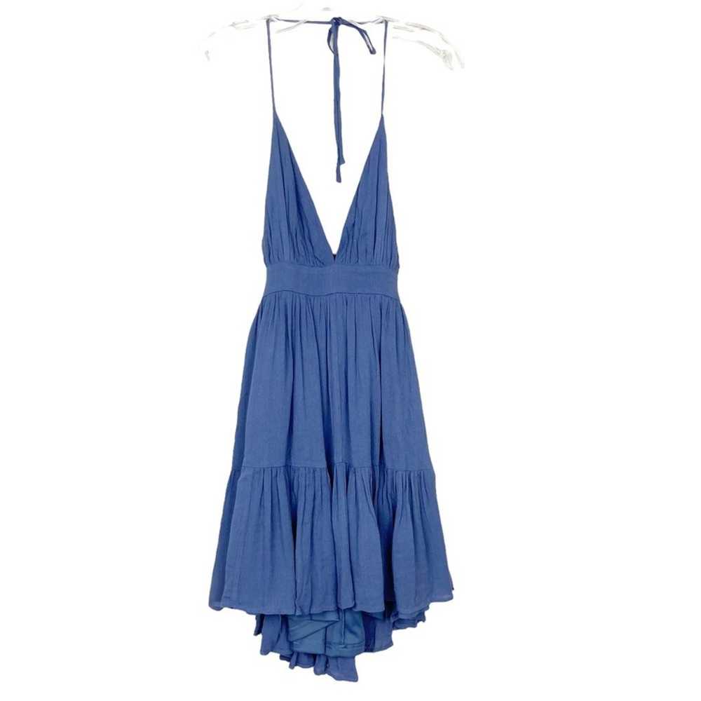 Windsor Blue Tiered Ruffle Backless Halter Dress … - image 1