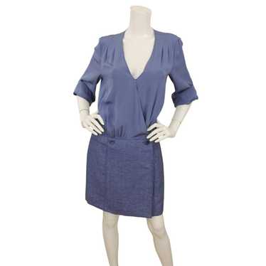 Tibi Blue Silk Linen Skirt Combo V-Neck Wrap Dres… - image 1