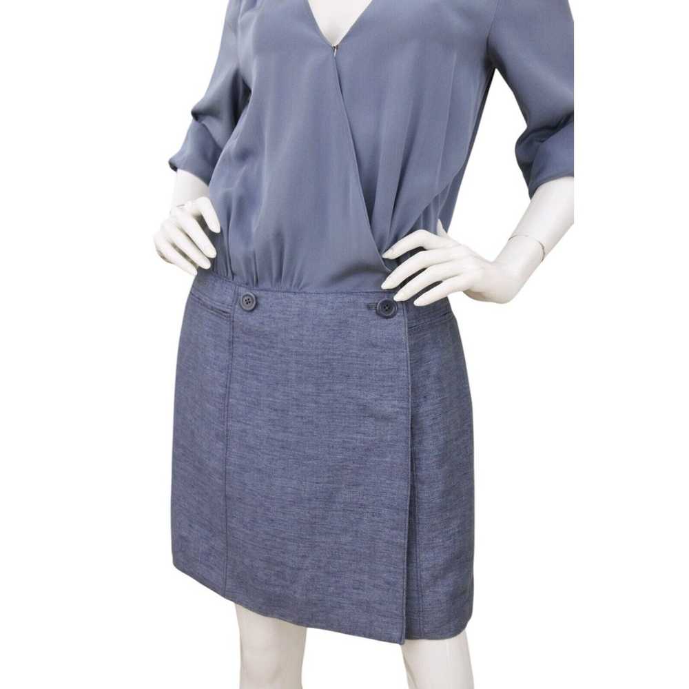 Tibi Blue Silk Linen Skirt Combo V-Neck Wrap Dres… - image 3