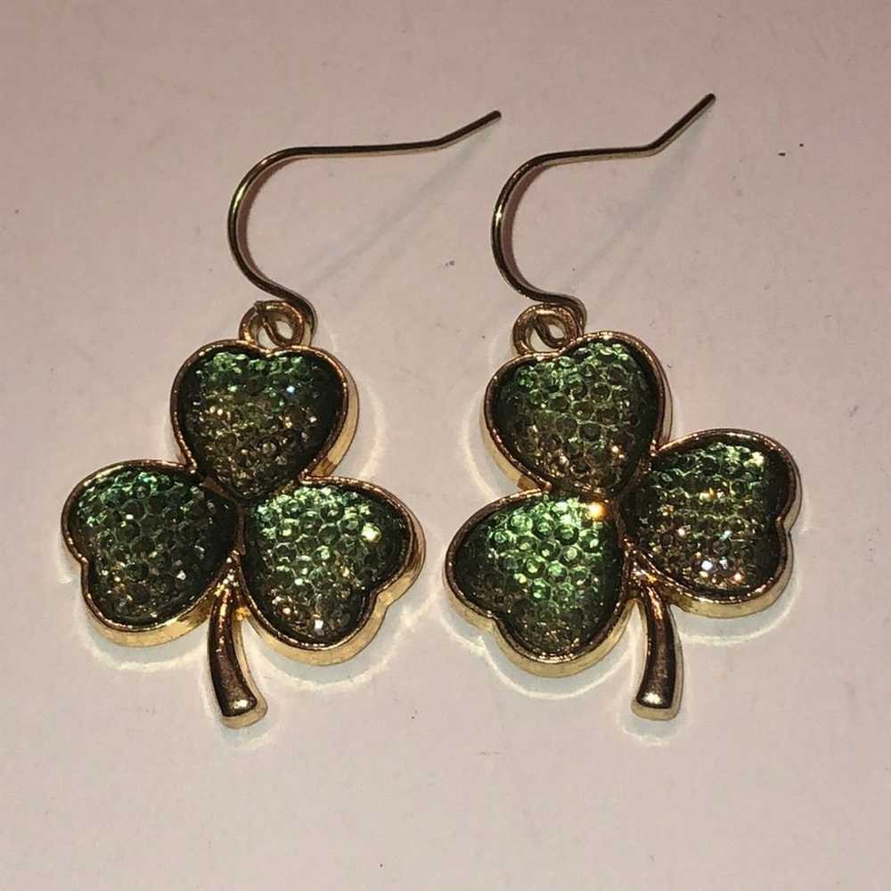 Gold Tone Green Shamrock Clover St. Patrick’s Day… - image 1