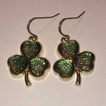 Gold Tone Green Shamrock Clover St. Patrick’s Day… - image 1