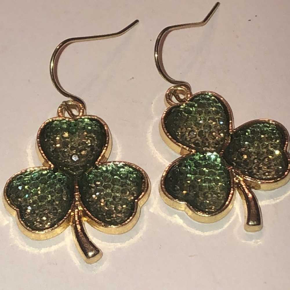 Gold Tone Green Shamrock Clover St. Patrick’s Day… - image 2