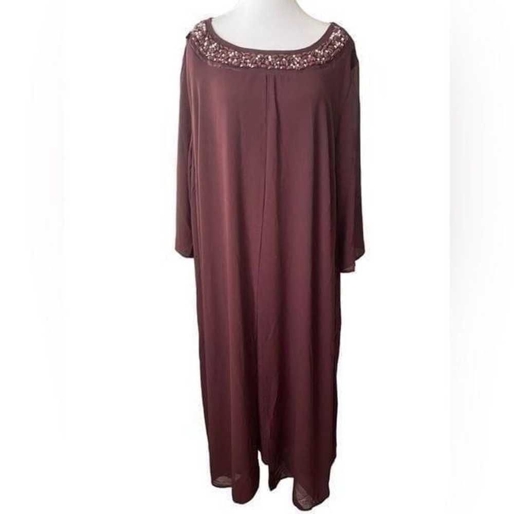 WOMENS PLUS BEADED BURGUNDY DRESS - image 2