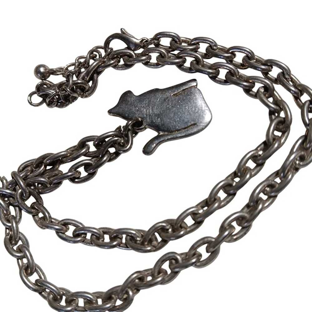 Vintage 70's Silver-Tone Cat Charm Chain Necklace… - image 2