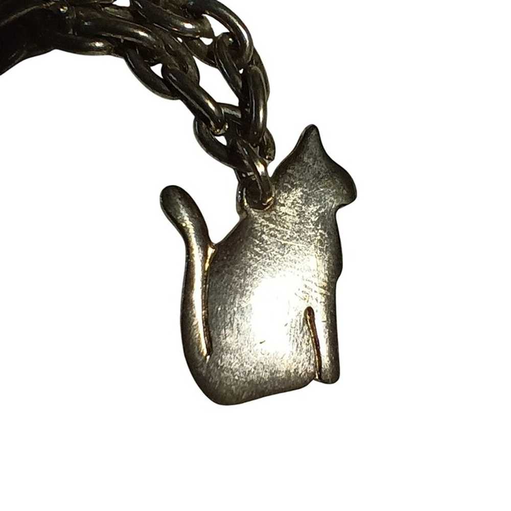 Vintage 70's Silver-Tone Cat Charm Chain Necklace… - image 3