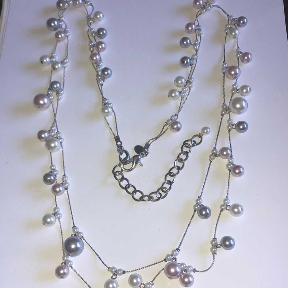 Chico’s Silver Tone Faux Pearl Beaded Boho Double… - image 1