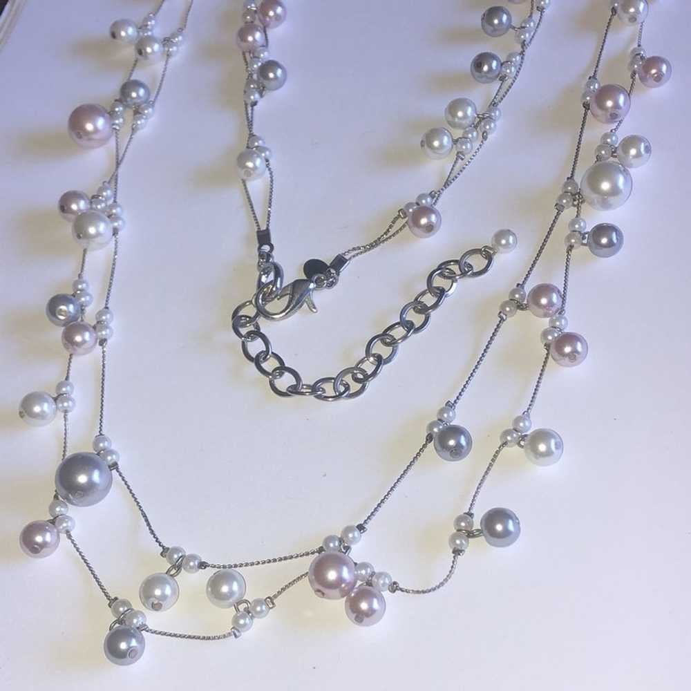 Chico’s Silver Tone Faux Pearl Beaded Boho Double… - image 2