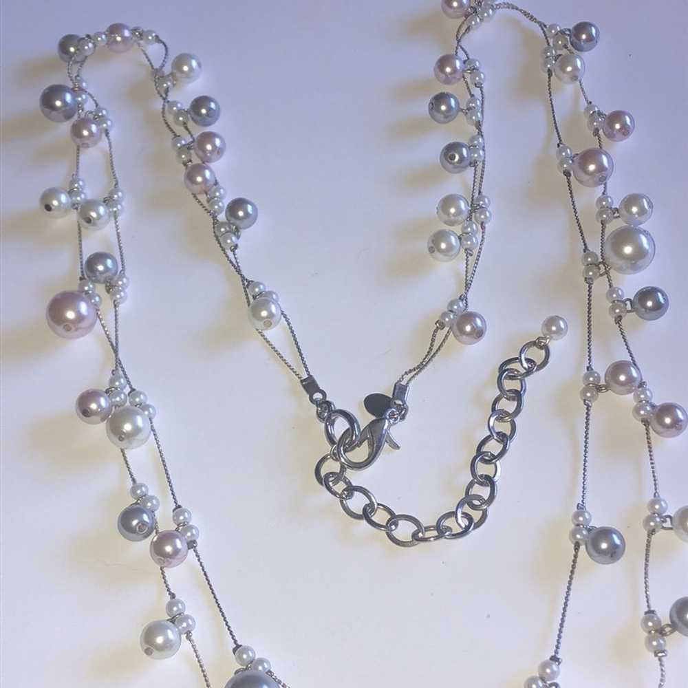 Chico’s Silver Tone Faux Pearl Beaded Boho Double… - image 3