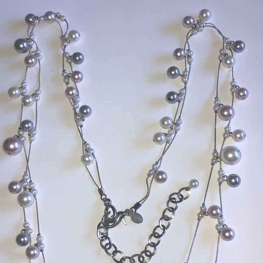 Chico’s Silver Tone Faux Pearl Beaded Boho Double… - image 6