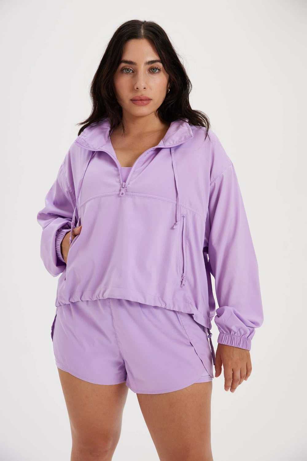 Girlfriend Collective Lilac Huddle Half-Zip Windb… - image 2