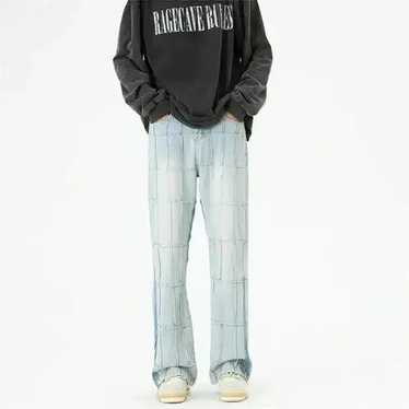 Jean × Streetwear Plaid Stacked Denim Jeans Vinta… - image 1