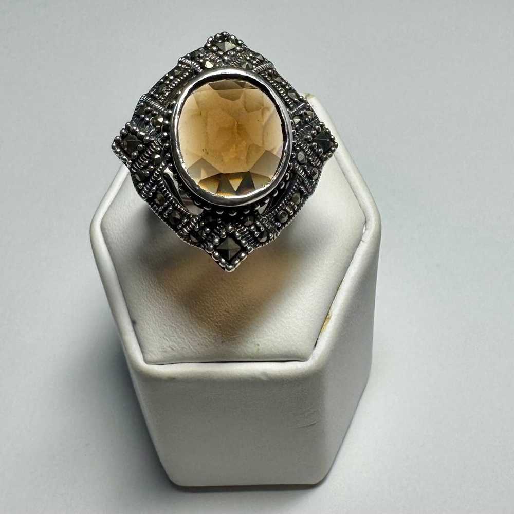 Vintage Marcasite 925 Silver Ring with Stone - image 1