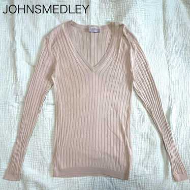 John Smedley Long Sleeve Knit Sweater Beige V Nec… - image 1