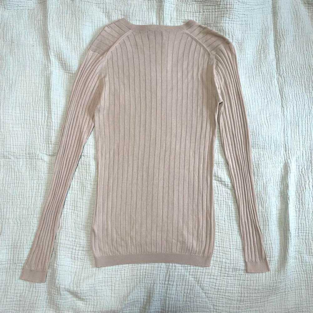 John Smedley Long Sleeve Knit Sweater Beige V Nec… - image 4