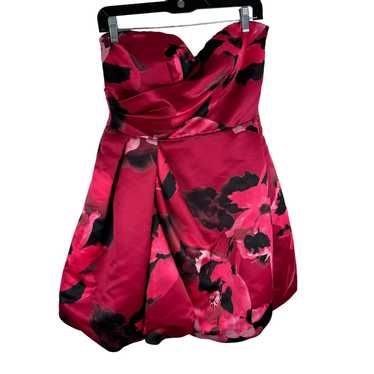 Aidan Mattox Red Black Floral Strapless Sweetheart