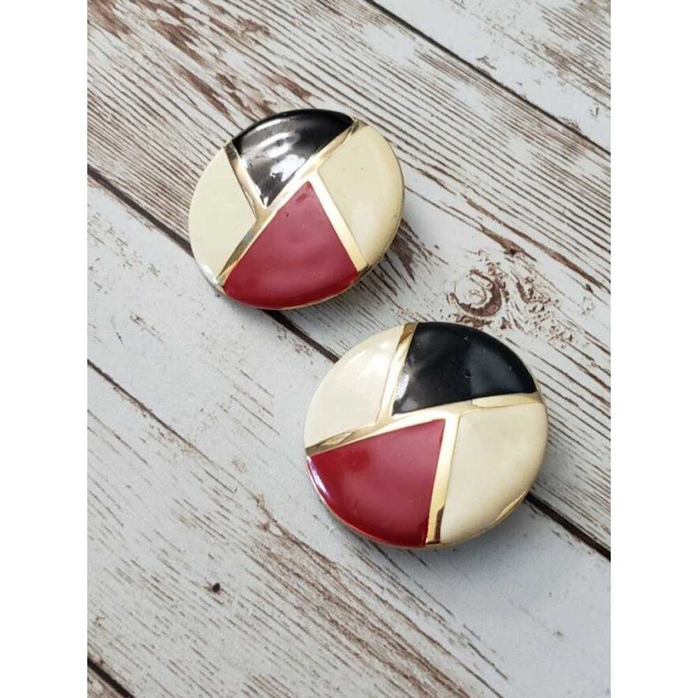 Other Vintage Clip On Earrings Black, Cream, Red,… - image 2