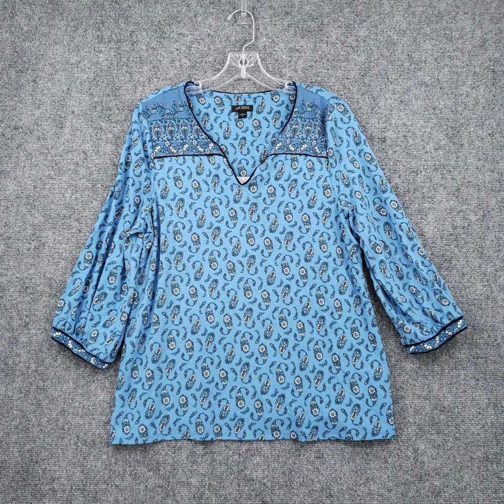 Vintage Womens Soft Blue M Medium Paisley Print V… - image 1