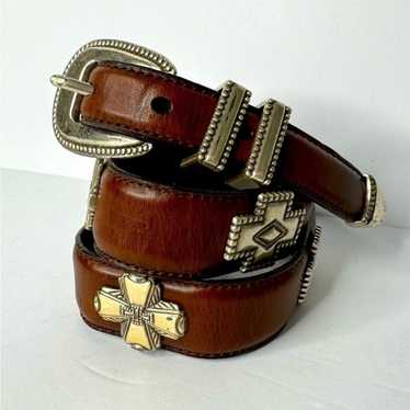 Fossil Fossil western Style Brown Leather Belt Si… - image 1