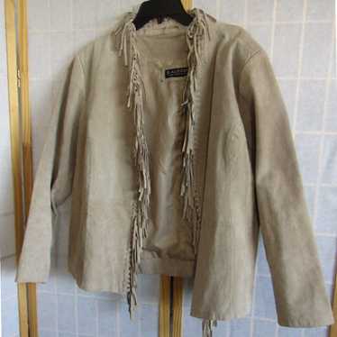 Vintage Khaki Leather Fringe Coat for Women Embra… - image 1