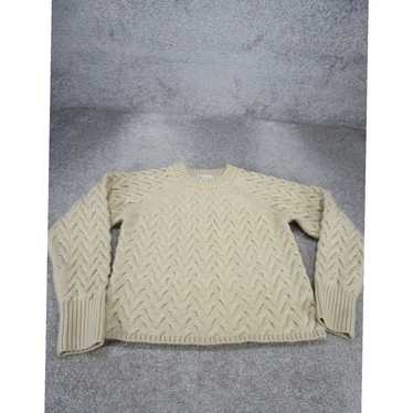 Vintage Womens Beige Cable Knit Crew Neck Sweater… - image 1