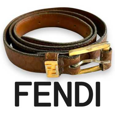 Fendi Vtg Fendi Leather Belt Brown Gold Logo Embo… - image 1